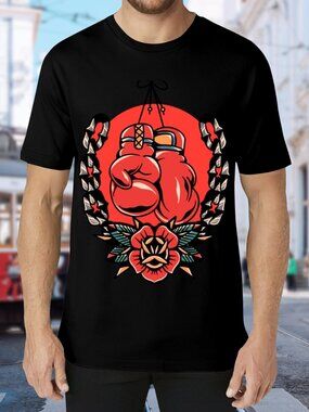 Black Tee with Bold Red Boxing Glove Graphic